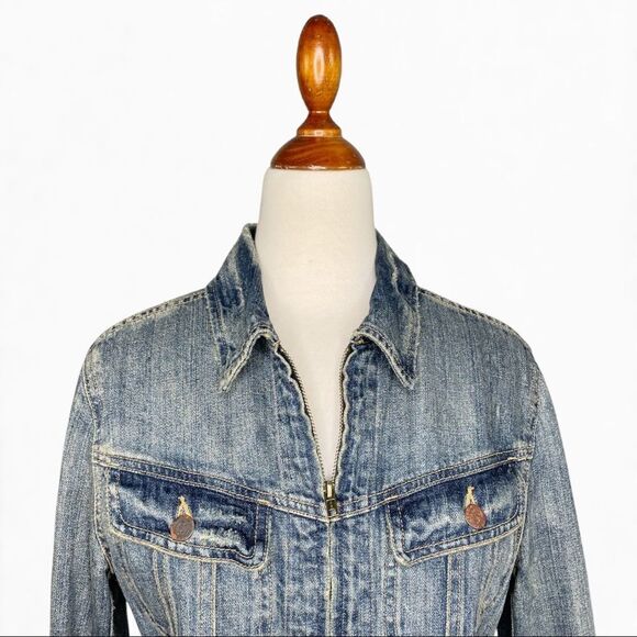 Ralph Lauren Sport Blue Denim Front Zip Trucker Jacket  Distressed Size Small - Picture 5 of 13